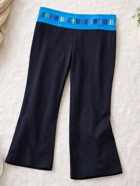 Women’s Black Athletic Pants | Flare Leg Workout Yoga Pants | Blue Striped Waist